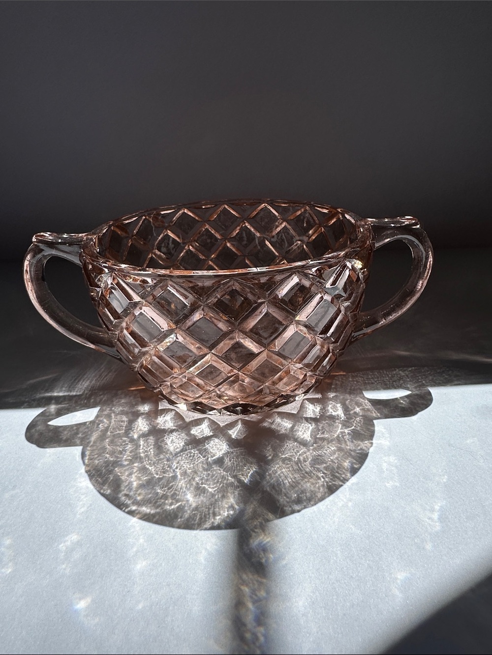 Depression Glass Serving Bowl with Diamond Cut Pattern